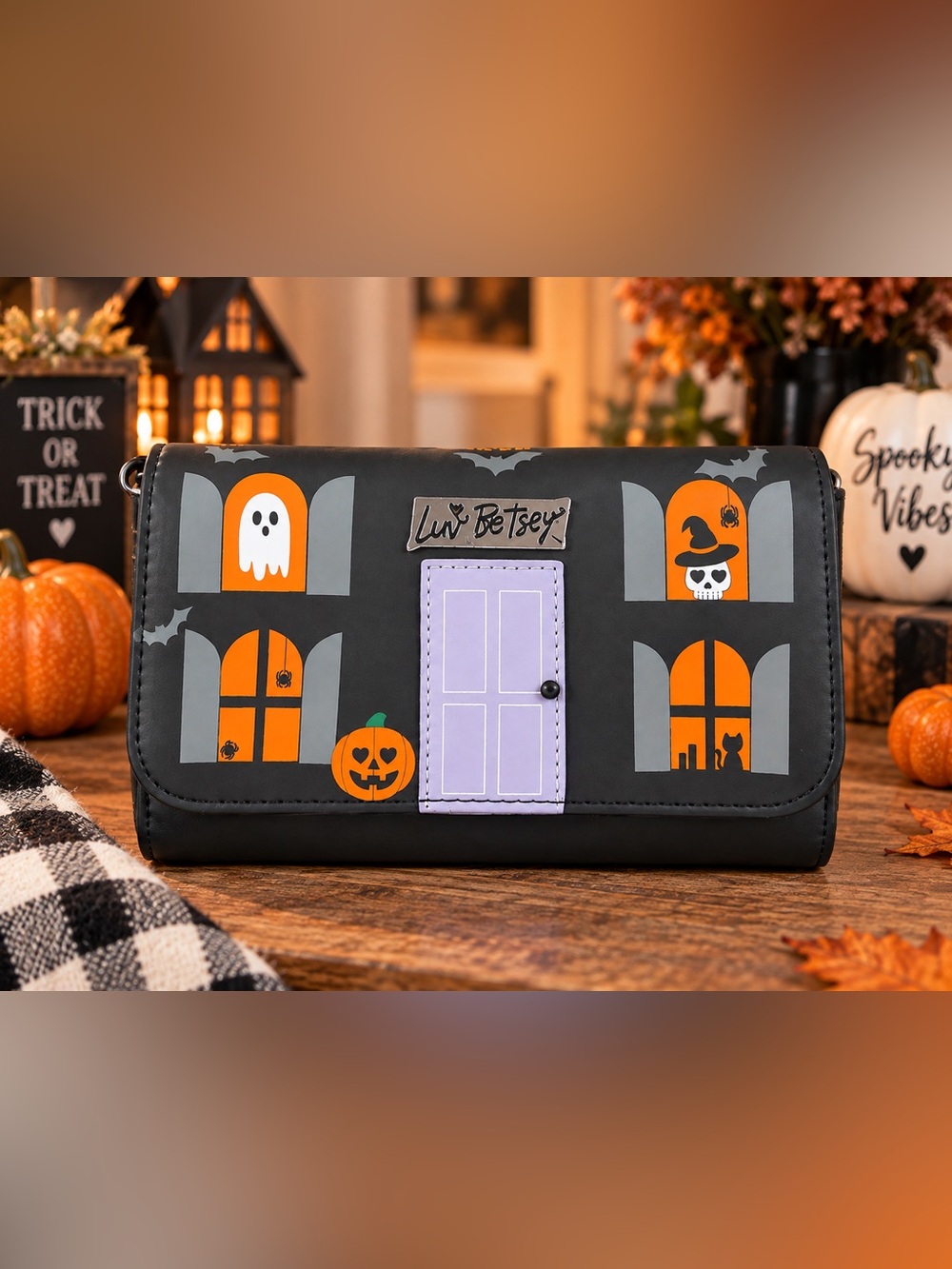Betsey Johnson haunted house Halloween purse cross body clutch bag